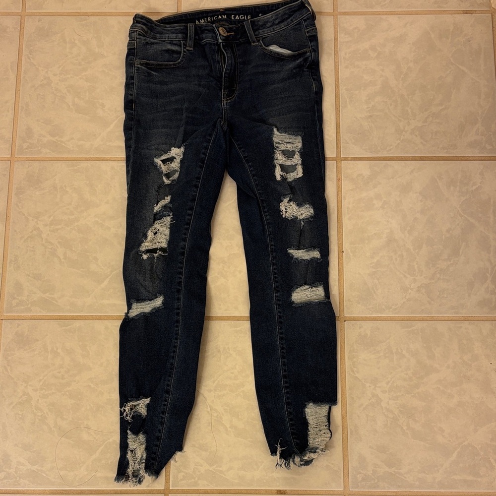 American Eagle Outfitters Women's Ripped Dark Blue Skinny Jeans